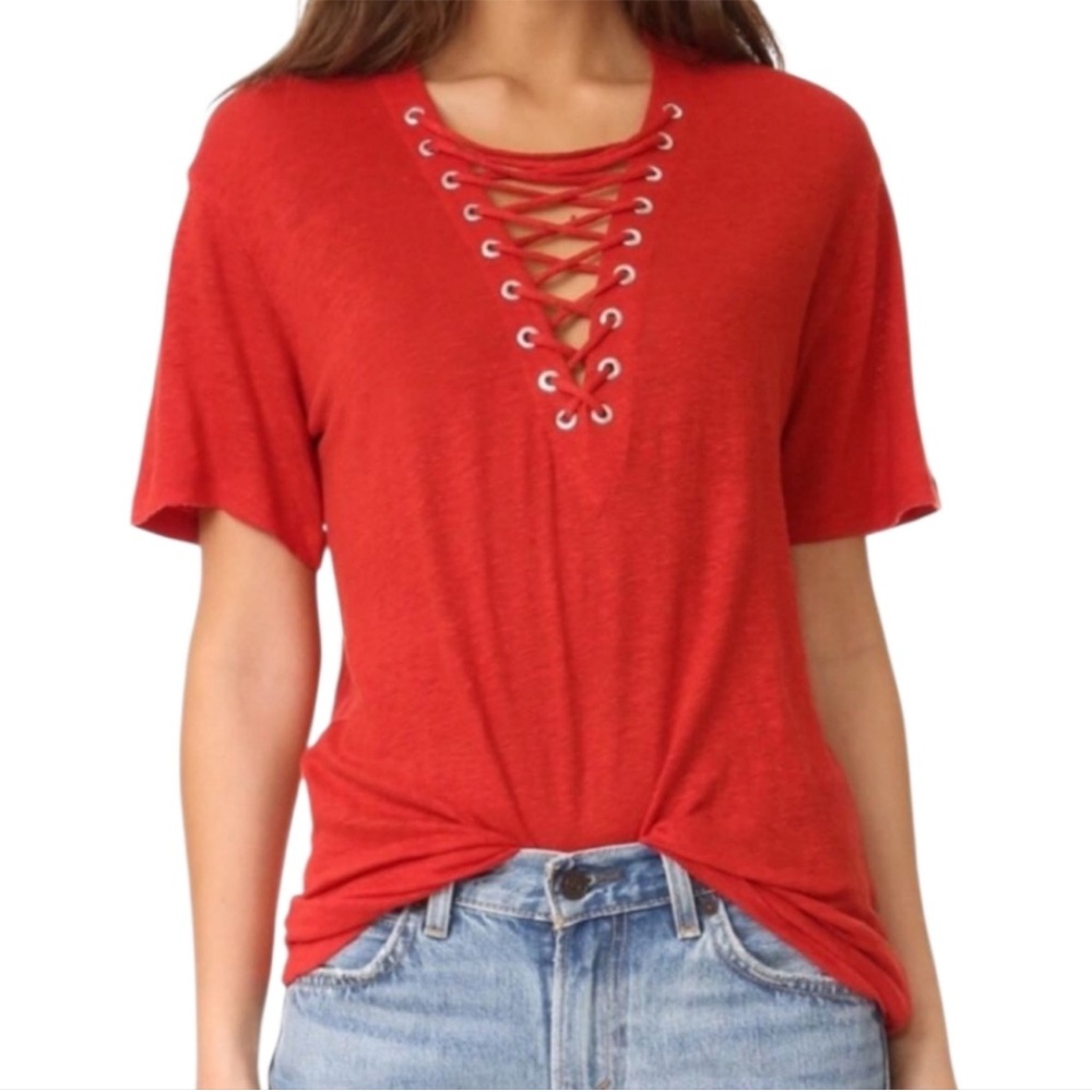 Iro | Imis Red Laced Linen Slub Jersey Shortsleeve T Shirt Size Medium